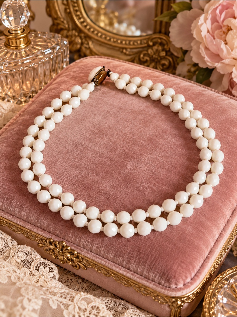 Vintage 2-strand faceted glass beaded choker
